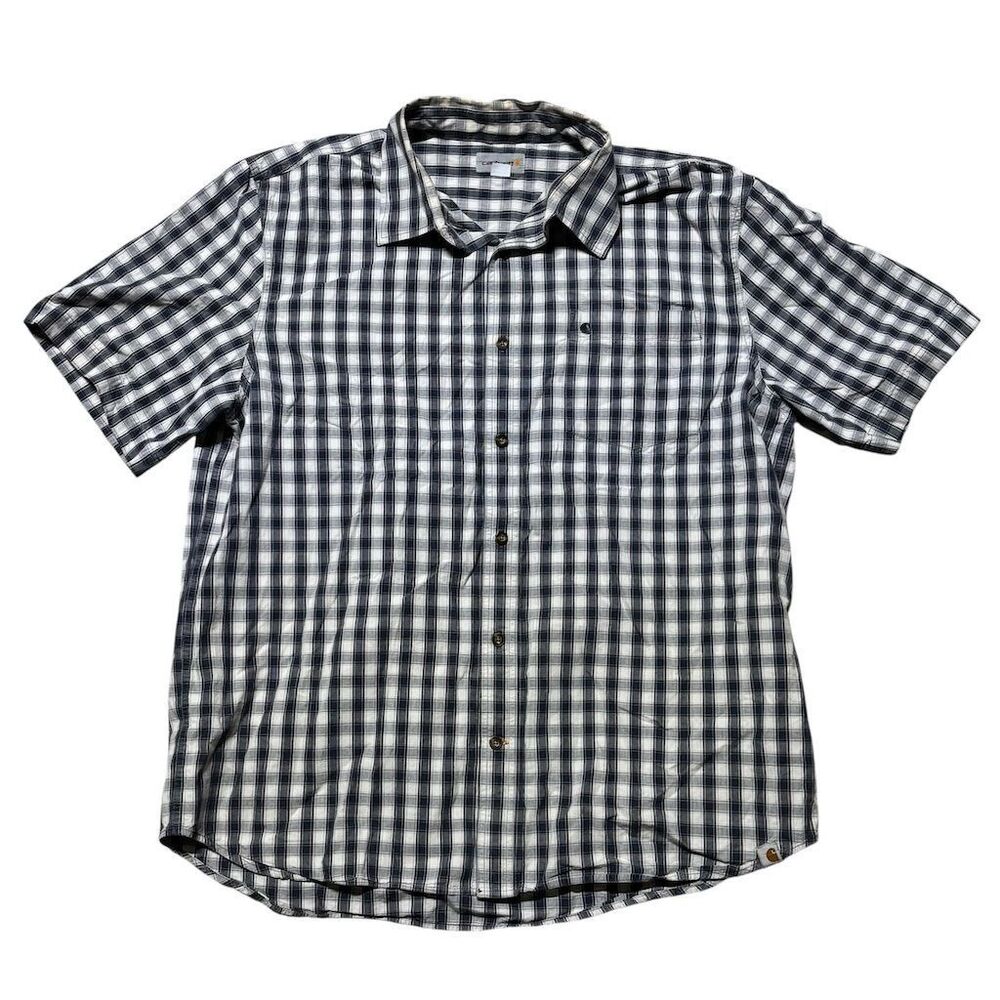 Carhartt Men's XL Gray Plaid Short Sleeve Button-Up Shirt Casual